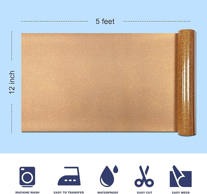 Glitter Iron On 12in X 5ft, HTV Heat Transfer Vinyl | Glitter HTV Easy to Cut &