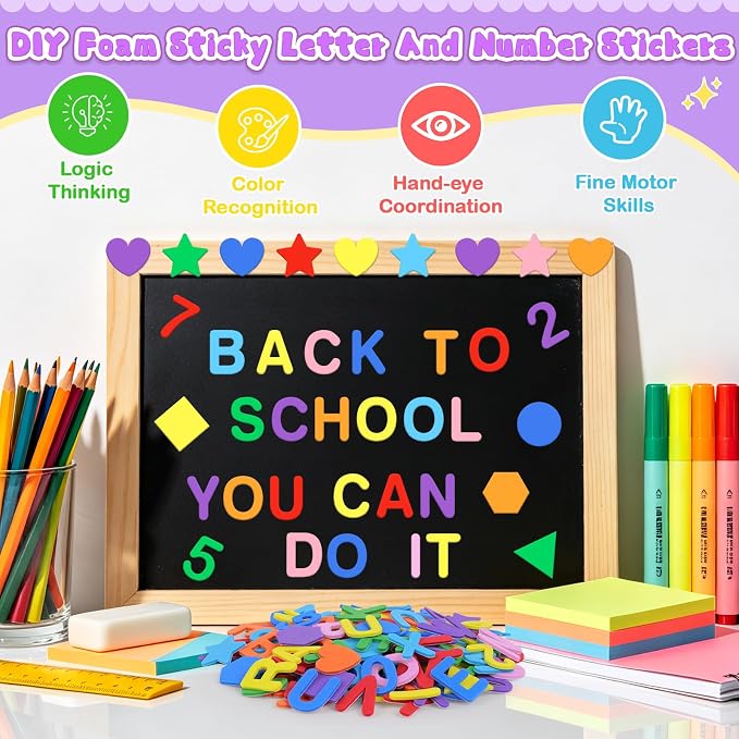 664 PCS Foam Letter Stickers, Foam Alphabet Number Shape Stickers, Self
