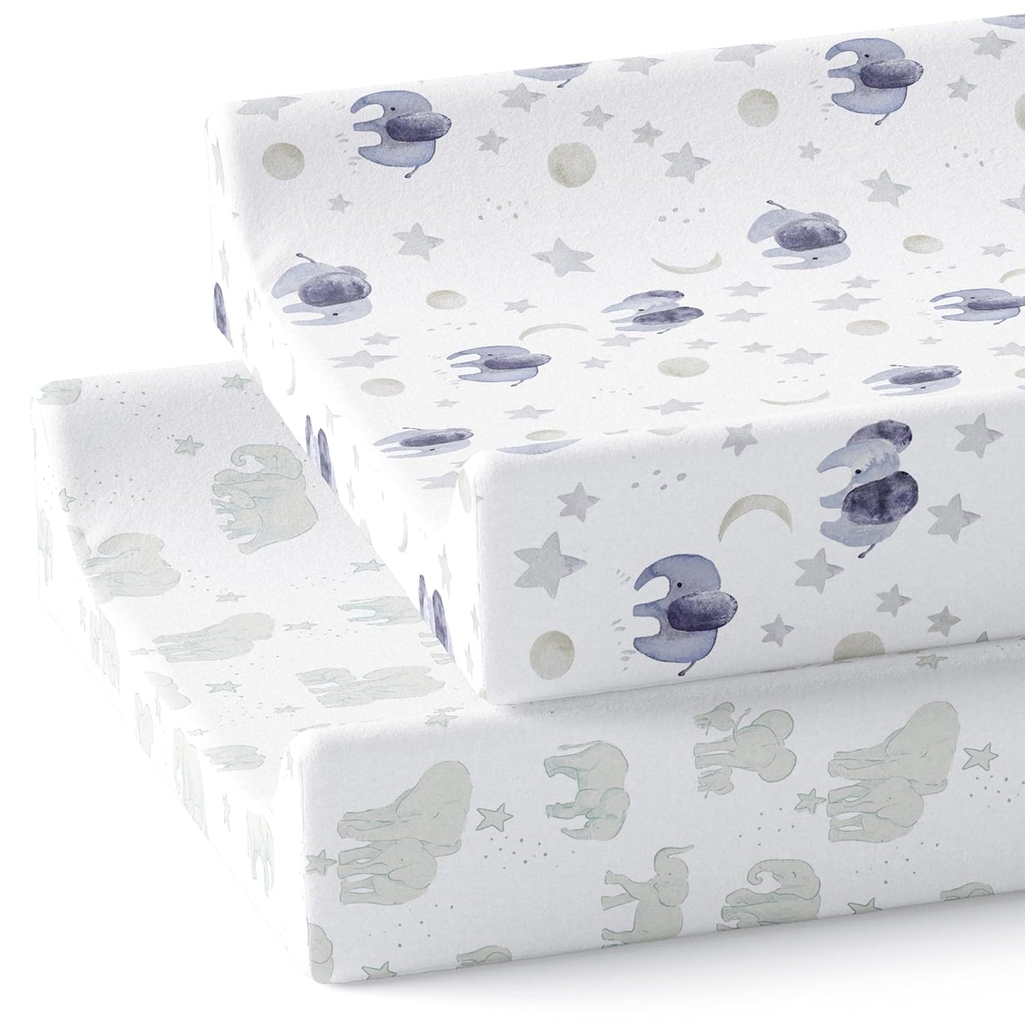 Sorrel + Fern Baby Changing Pad Cover 2-Pack for Boys, Girls (Watercolor Elephant) - Premium Fitted Sheets Baby Diaper Changing Table Cover - Buttery Soft Cotton Blend