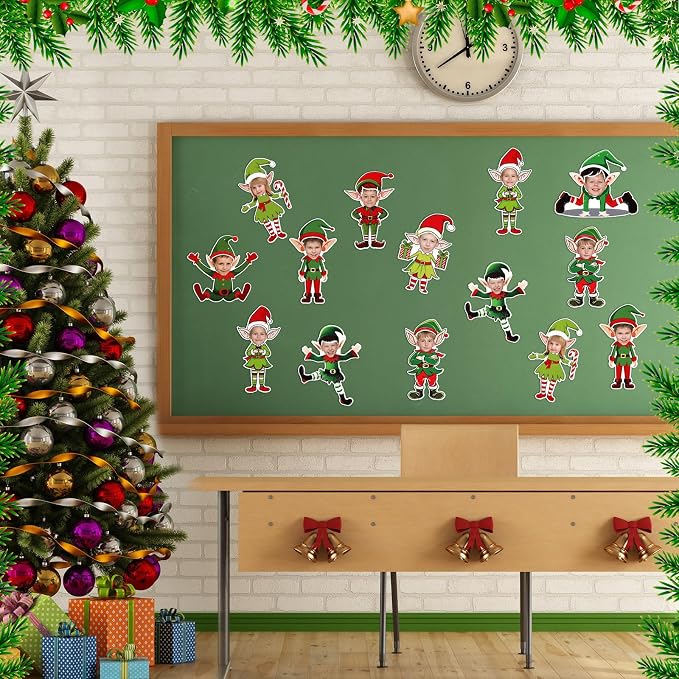 Gersoniel 72 Pcs Kid Christmas Elf Decor Xmas Cartoon Bulletin Board Cutout |