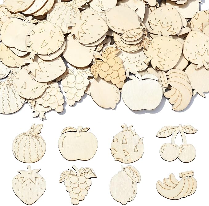 100 Pcs Unfinished Wooden Cutouts Fruit Wood Shapes Painting Wooden Crafts Wood
