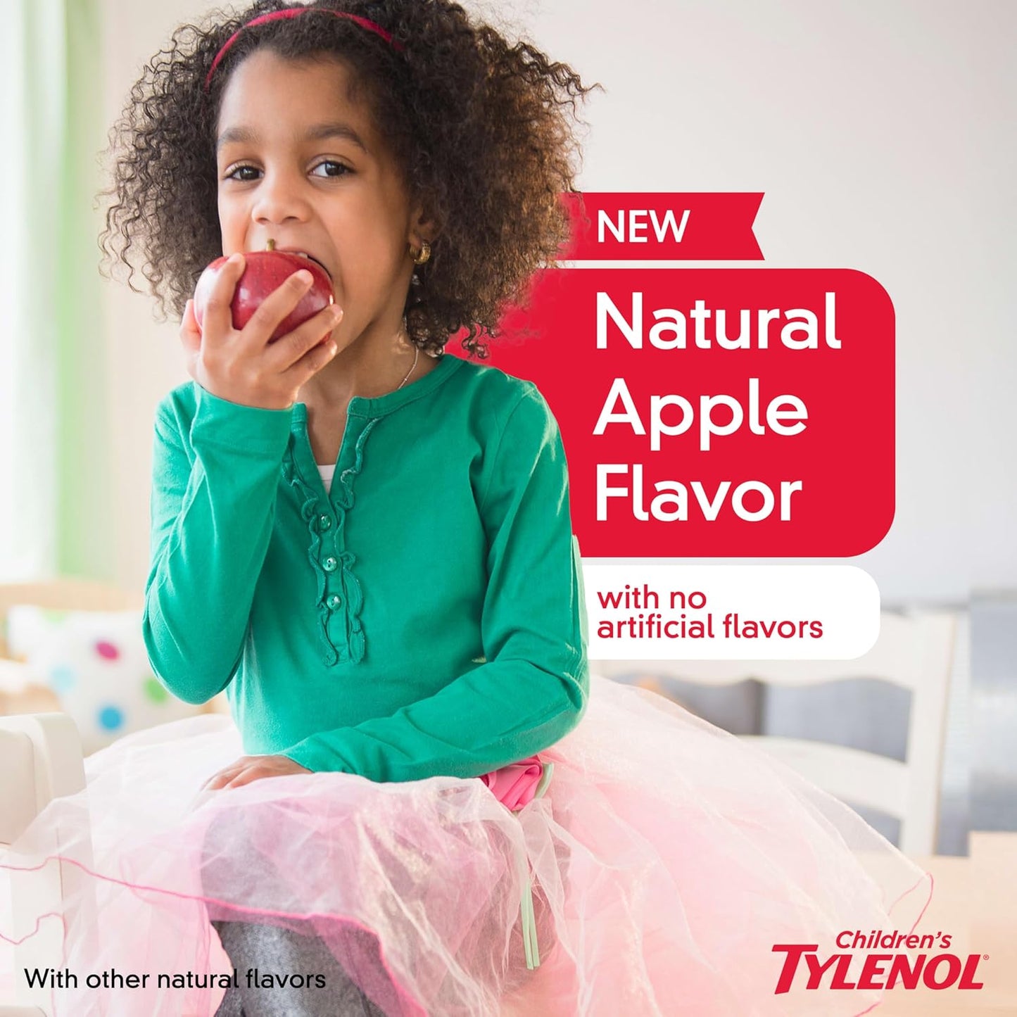 Children's Tylenol Liquid Pain Relief & Fever Medicine, Acetaminophen Oral Suspension, Free of Dyes, Aspirin, Ibuprofen, High Fructose Corn Syrup; Natural Apple Flavor, 4 fl. Oz