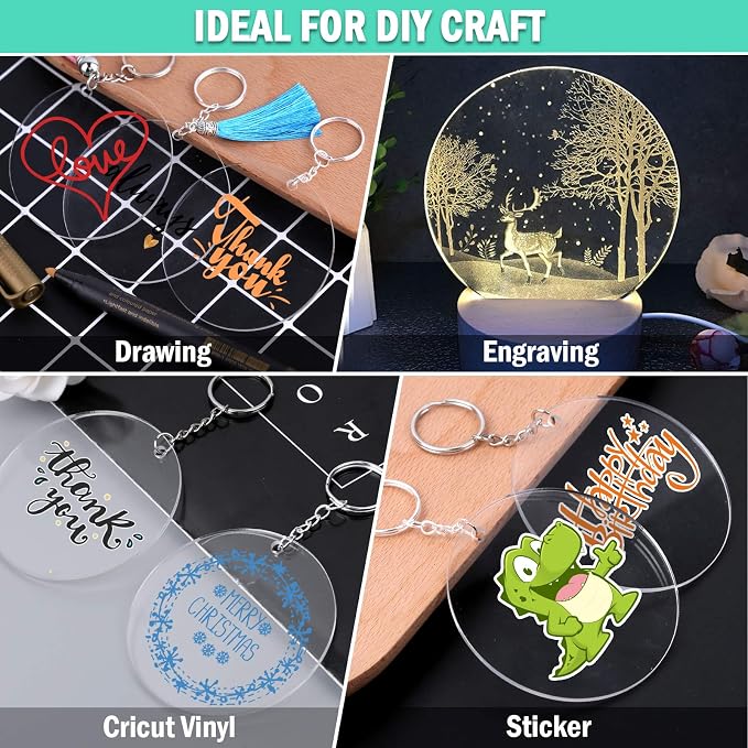 Acrylic Keychain Blanks, Audab 30PCS Bulk Acrylic Circles Clear Disc Ornaments