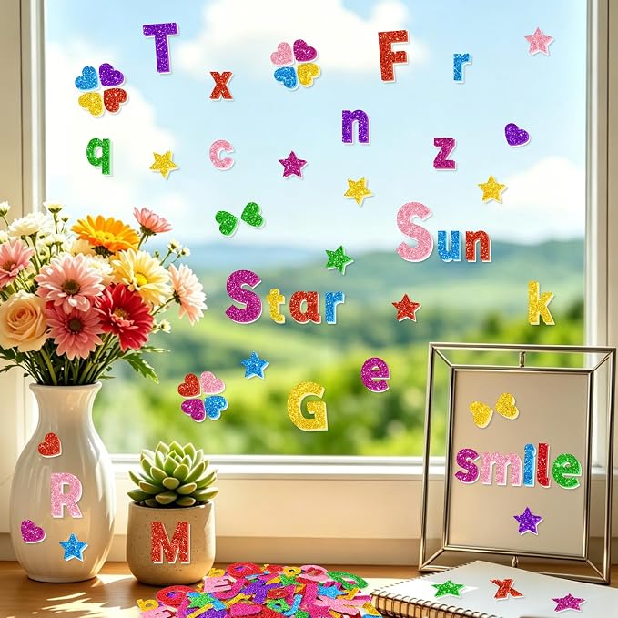 Glitter Foam Letter Stickers 469 Pcs Self-Adhesive Uppercase & Lowercase ABC