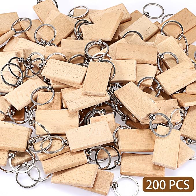 JUXYES 200 PCS Unfinished Wooden Keychain Blanks