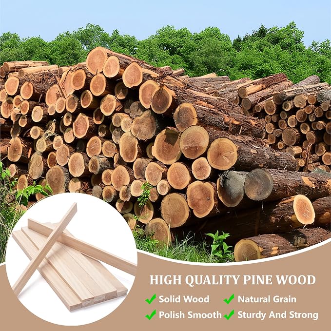 Wood Trim Wooden Strips Slats for Wall, Wooden Dowels Sticks for Crafts