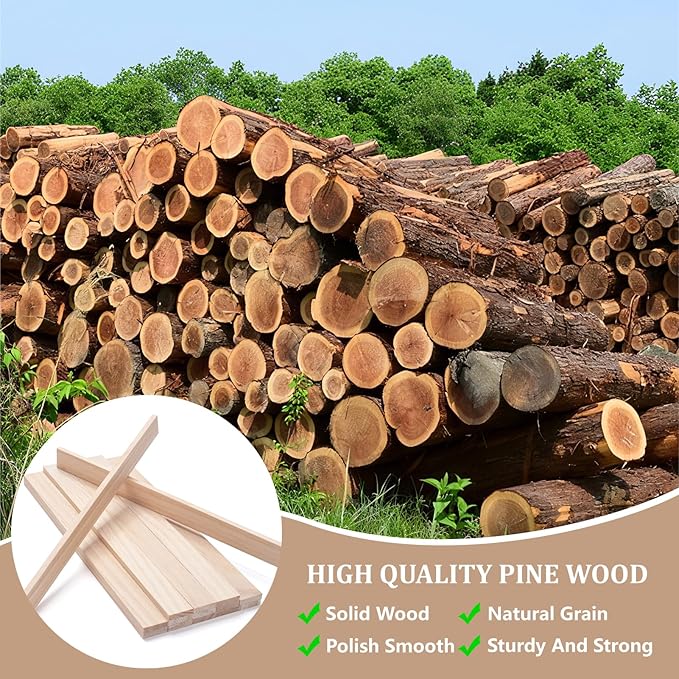 Wood Trim Strips Slats for Crafts, Square Wooden Dowels Wooden Sticks for Crafts