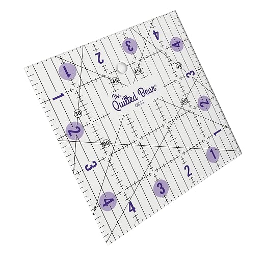 The Quilted Bear Square Quilting Ruler, Transparent Acrylic, Precise Bold Lines
