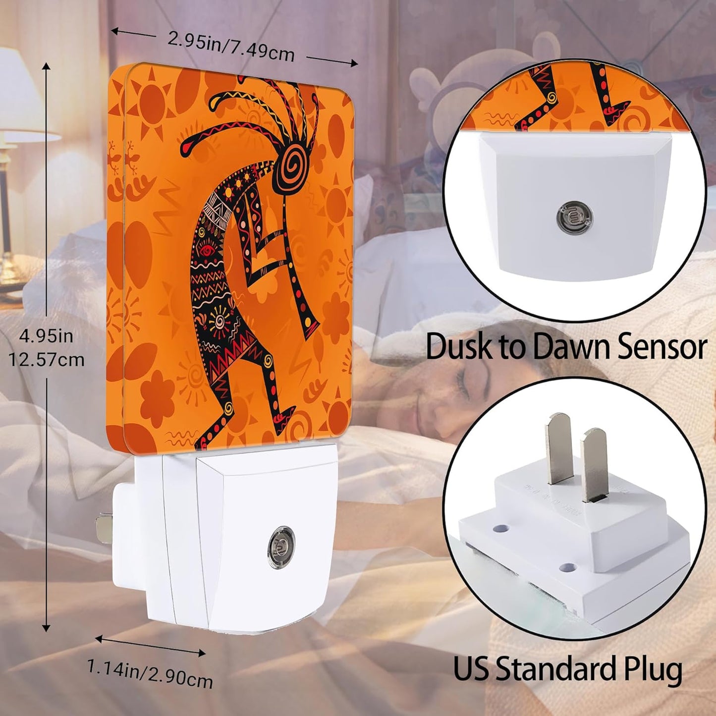 Ethnic African Deity Night Light, Kokopelli Plug into Wall with Dusk to Dawn Light Sensors, Warm Nightlights for Bedroom, Bathroom,Hallway, Kitchen, Gifts Ideal for Boys Girls Women Men