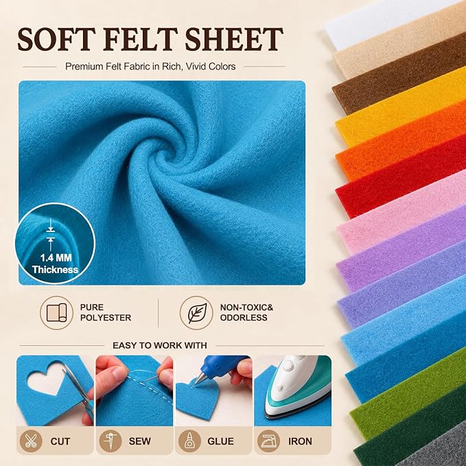 Sky Blue Large Felt Fabric 36" x 36", 1.4 mm Soft Felt Sheet, Nonwoven Fabric