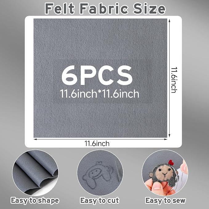 HaoFeiJH 6 Pcs Soft Gray Felt Fabric Sheets