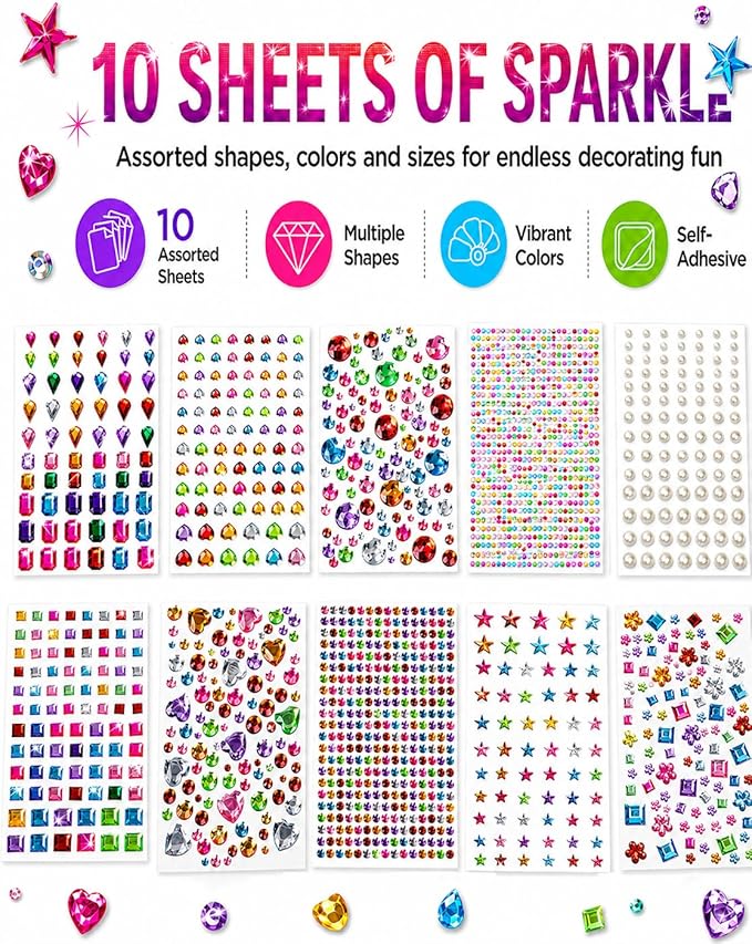 3062Pcs Gem Stickers-Self-Adhesive Face Jewelry Stickers, Acrylic Gems DIY