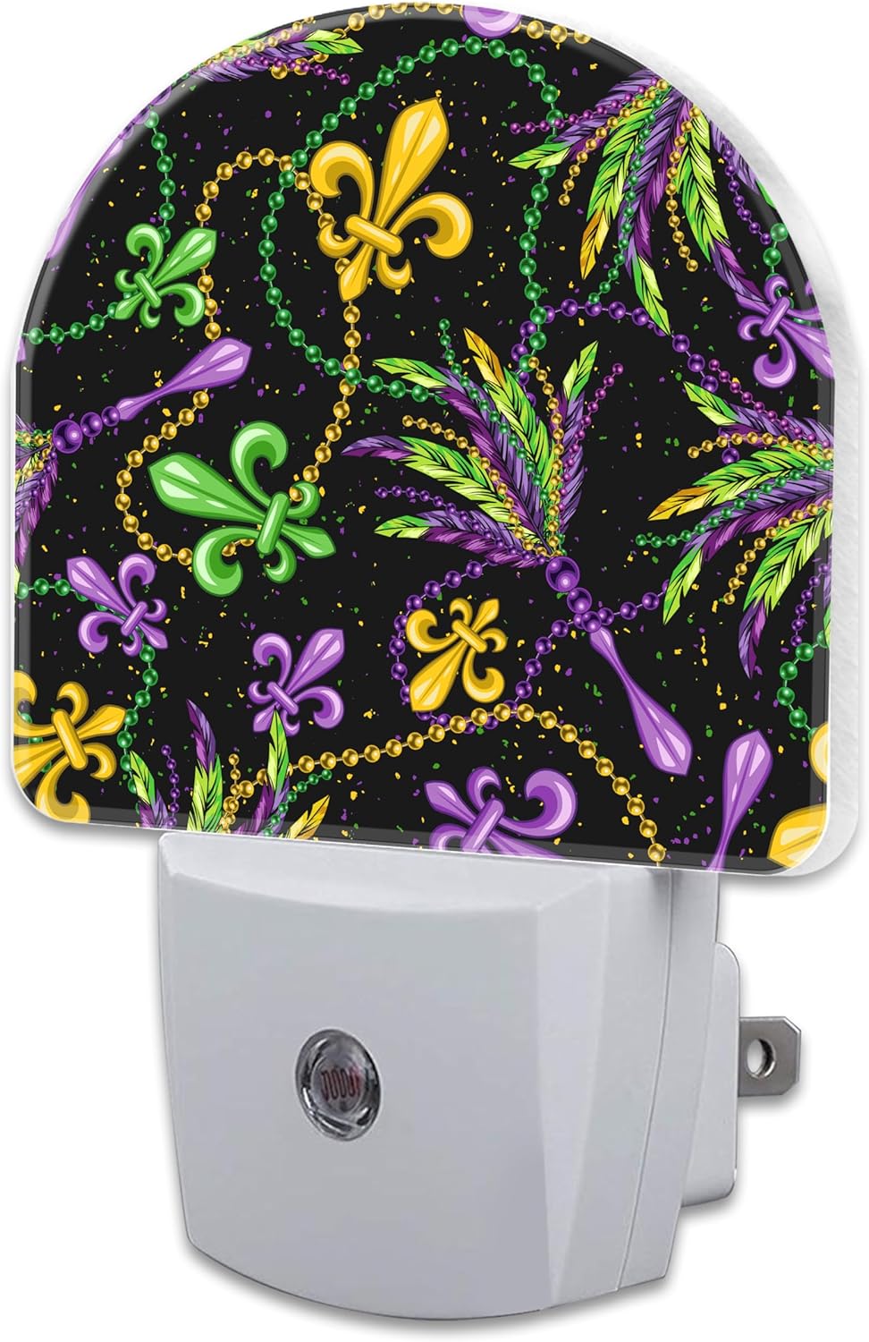 Mardi Gras Carnival Design Night Light, Colorful Fleur De Lis and Feathers Dusk to Dawn Night Light Plug in, 0.5w Energy Saving Sleep Friendly Nightlights for Kids Boys Girls Home Decor