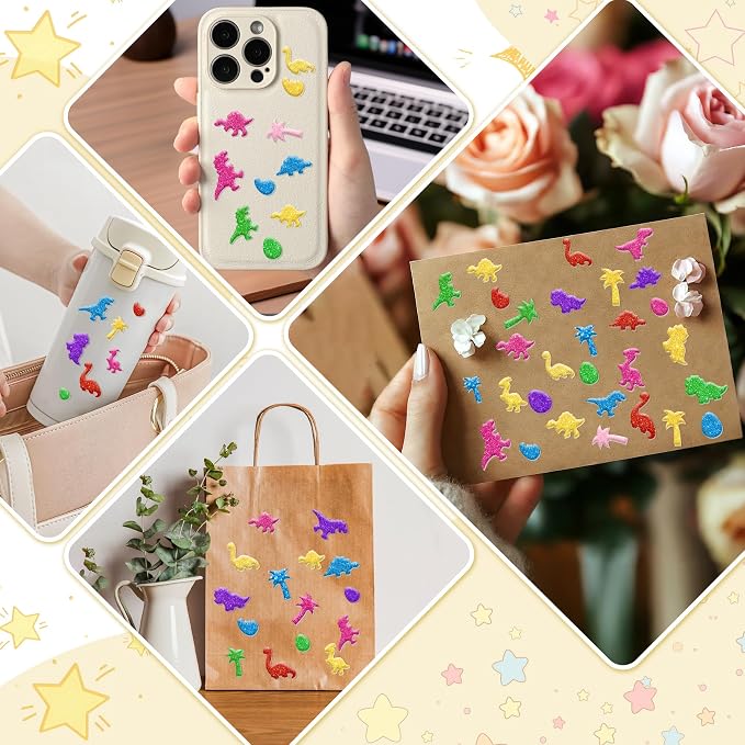 Foam Stickers, 7 Sheets 3D Glitter Foam Dinosaur Stickers