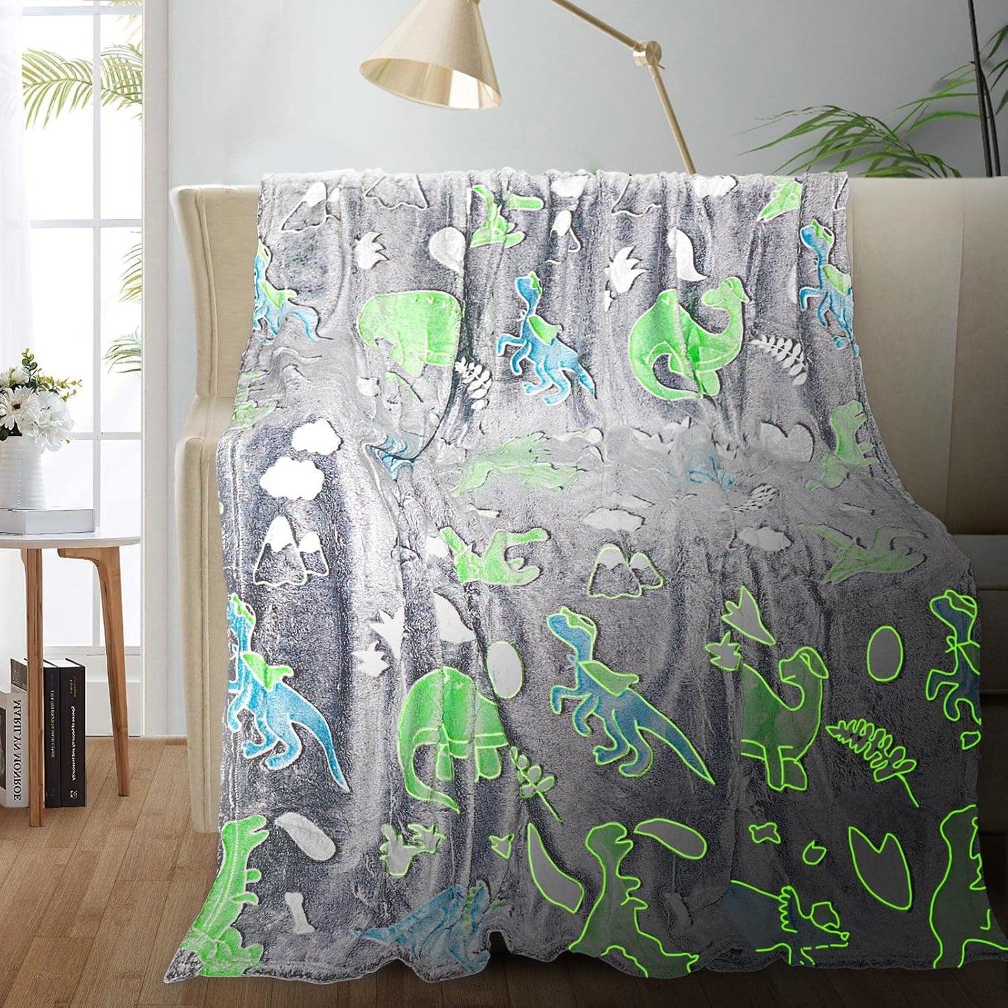 Glow in the Dark Dinosaur Kids Blanket - Soft Fleece Throw, 50"x60" - Boys & Toddlers, Birthday Gift