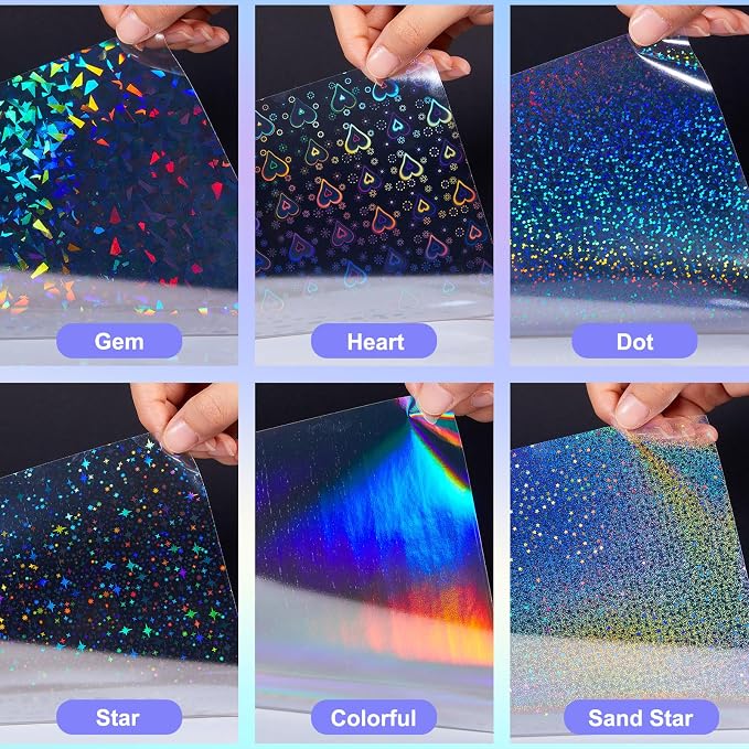 Clabby 36 Sheets Holographic Sticker Paper A4 Vinyl Holographic Laminate Sheets