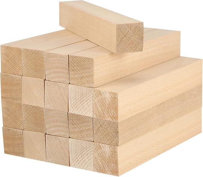 JAPCHET 20 PCS 6 x 1 x 1 Inch Basswood Carving Blocks, Natural Whittling Blocks