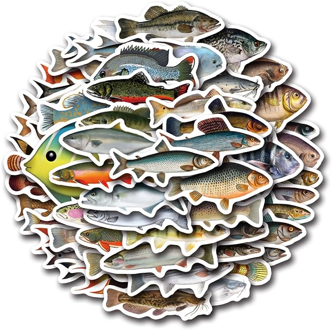 57Pcs Deep Sea Fish Stickers Waterproof Vinyl, Ocean Deepwater Fish Decals