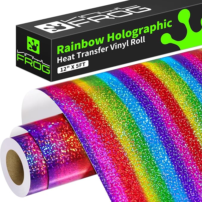 VINYL FROG Rainbow Holographic Heat Transfer Vinyl 12''x5ft Glitter HTV |