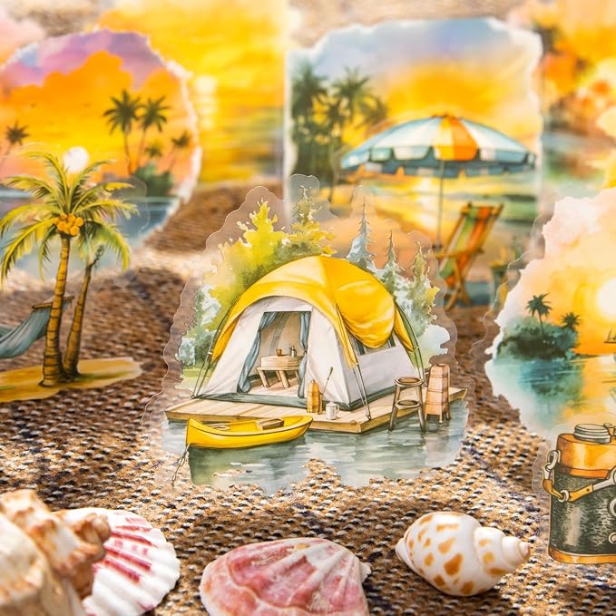 Yoksas Travel Sea Beach Nature Outdoor Watercolor Scenery Stickers