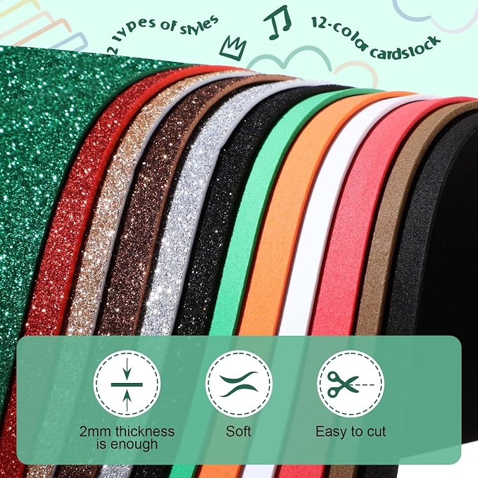 Feifeiya 48 Pack Glitter Foam Sheets Craft, 8 x 12 Inch Assorted Colors