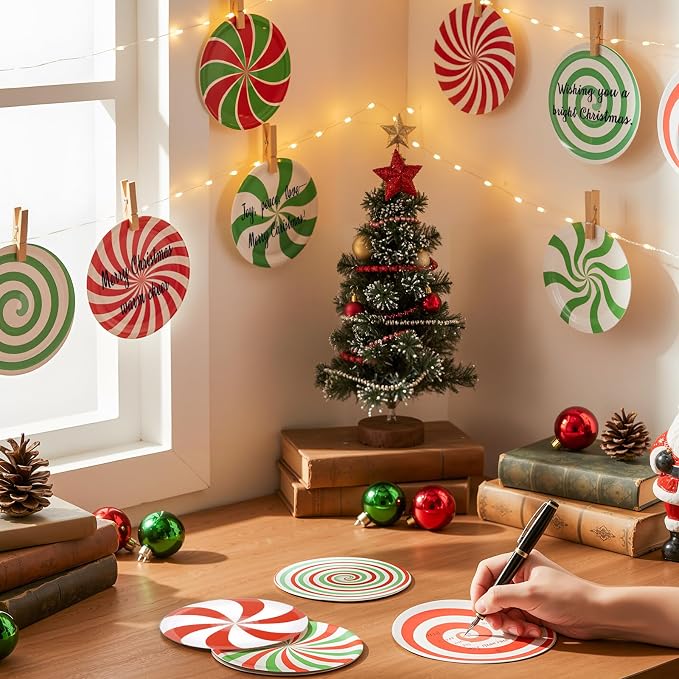 TaoBary 24 Pcs 7.09 Inch Christmas Candyland Peppermint Cutouts Candy Party