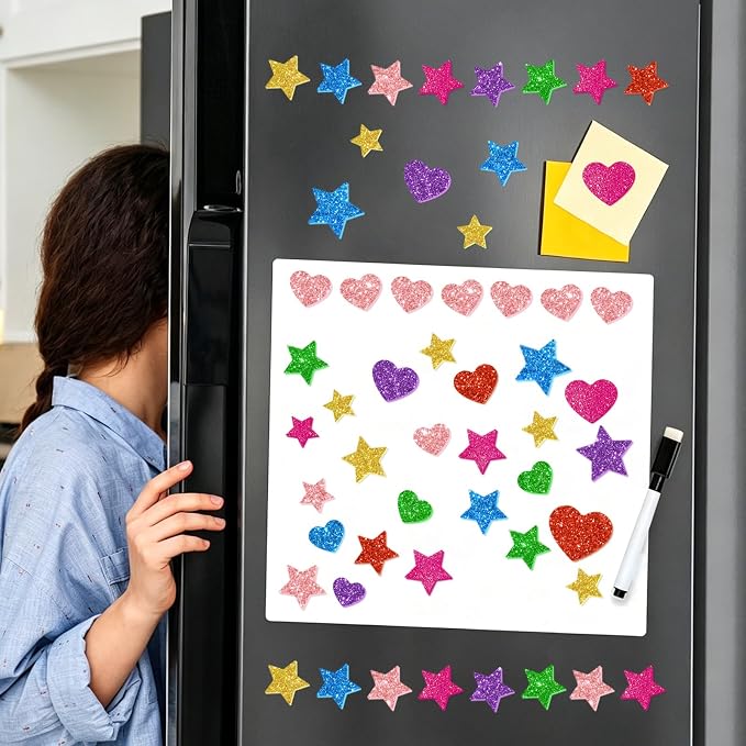 987 Pcs Glitter Foam Stickers, Heart & Star Shapes Stickers, 7 Sheets Colorful