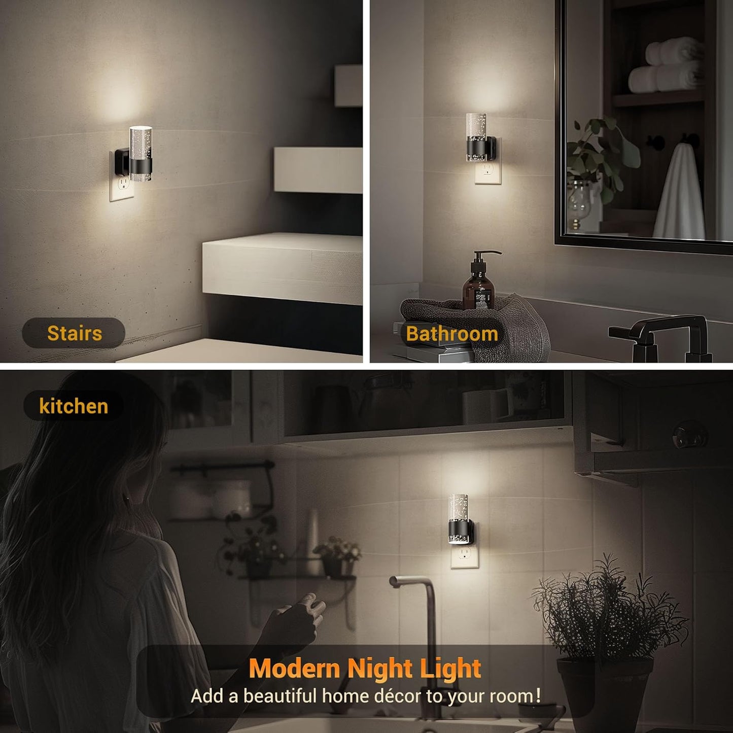 JandCase Night Light, Night Lights Plug into Wall,2 Pack LED Nightlight with Adjustable Brightness, 5000K，Automatic Night Light Plug in with Auto Light Sensor for Bathroom Hallway Room Decor