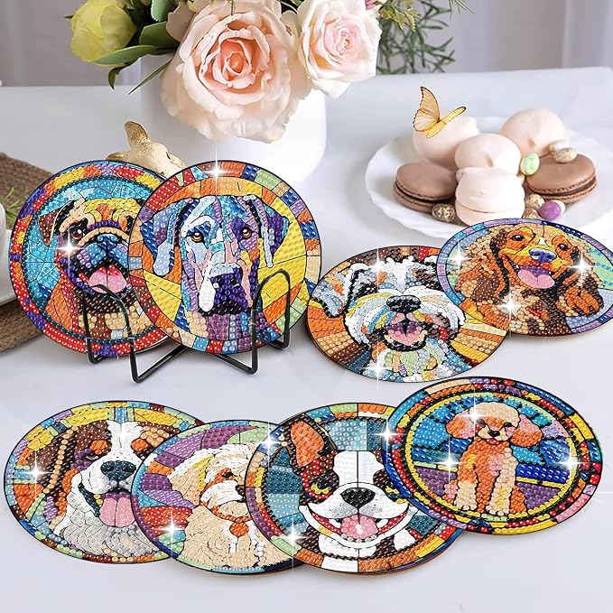 Zythron 8 Pack Dog Diamond Art Coasters, Diamond Painting Coasters Kits | Dog