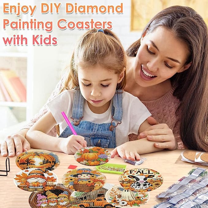 ijbnhd 8 Pcs Diamond Art Coasters Kits Autumn | Diamond Painting Coasters Kit