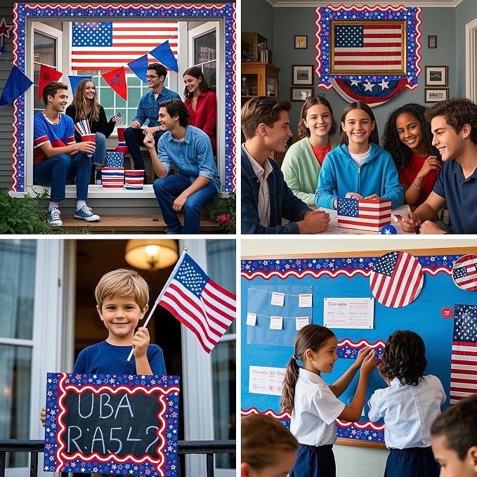 69Feet Patriotic Bulletin Board Border 4th of July Red Blue White Stars