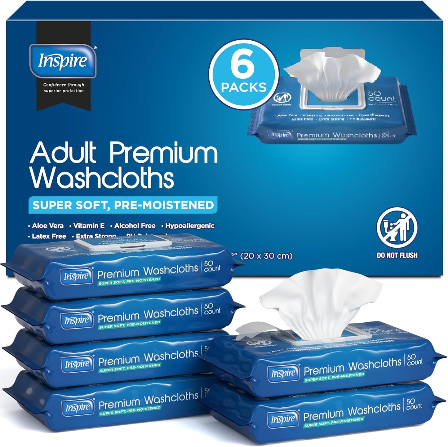 Inspire Adult Wet Wipes, Wash Cloths, Incontinence & Cleansing for Elderly Extra Large, 8"x12" (300 count)