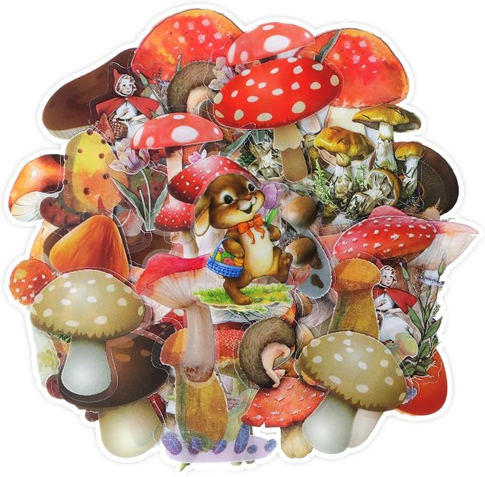 Imeepa 60Pcs Mushroom Stickers Transparent Scrapbooking Stickers | Waterproof