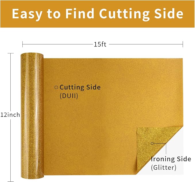 Golden Glitter Heat Transfer Vinyl, Glitter Iron-On