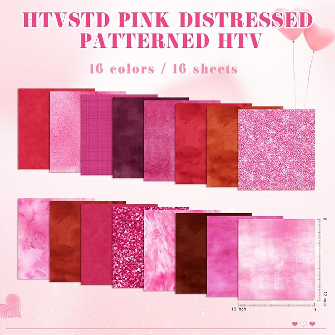 HTVSTD Valentines Pink Red HTV Heat Transfer Vinyl 16pcs 12×10in | Pink Red