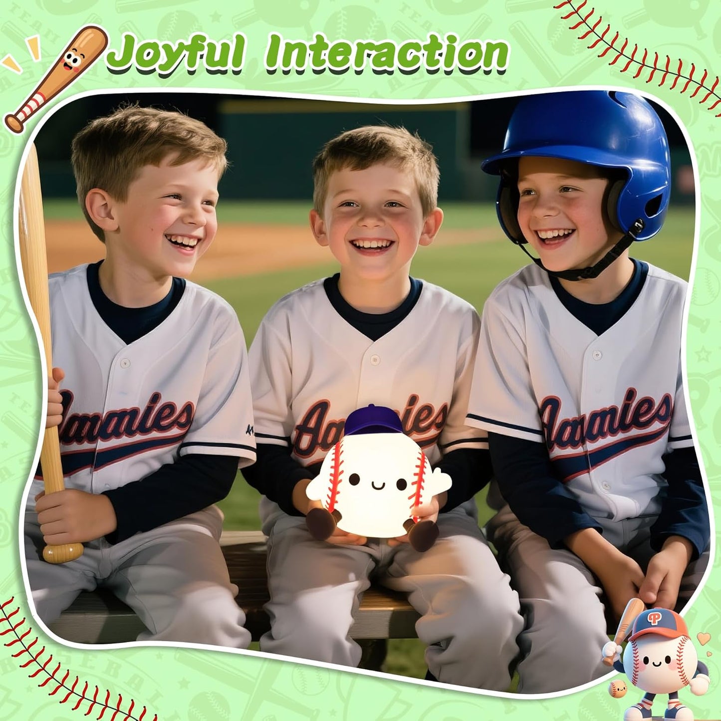 Baseball Night Light, Dimmable Silicone Touch Lamp with USB Rechargeable Soft Glow Bedside Lamp for Boys Bedroom Decor, Baseball Gifts for Boys Sport Fans Birthday Xmas