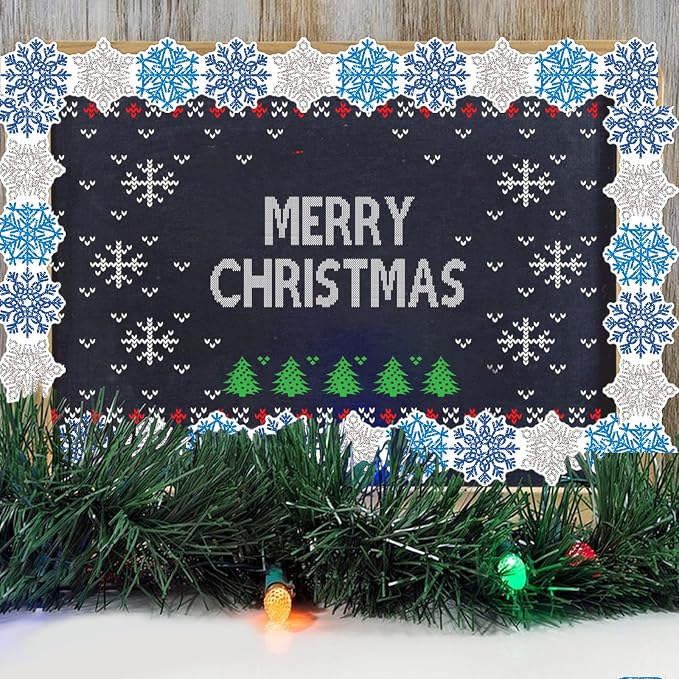 69 Feet Winter Snowflake Bulletin Board Borders, Shine Scalloped Borders