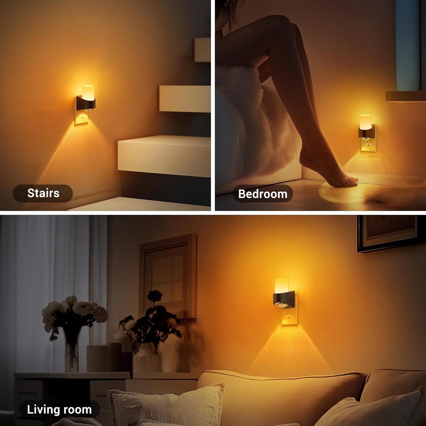 JandCase Amber Night Lights Plug into Wall, Decorative Night Light with Dusk to Dawn Sensor, Adjustable Brightness, Amber Nightlight Plug in for Kids, Bathroom, Hallway, Bedroom, Stairway