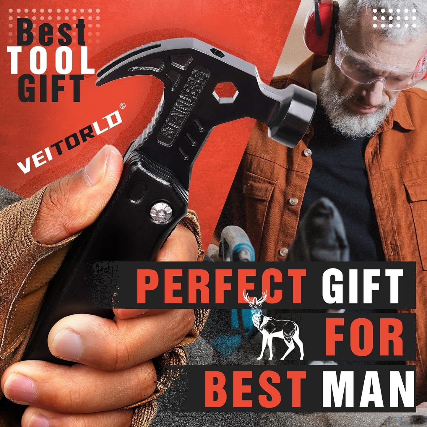 VEITORLD Christmas Stocking Stuffers, Gifts for Men Dad Grandpa, All in One Survival Tools Hammer Multitool, Best Grandpa Ever Gifts, Cool Gifts for Grandparents Who Have Everything, Cool Gadgets