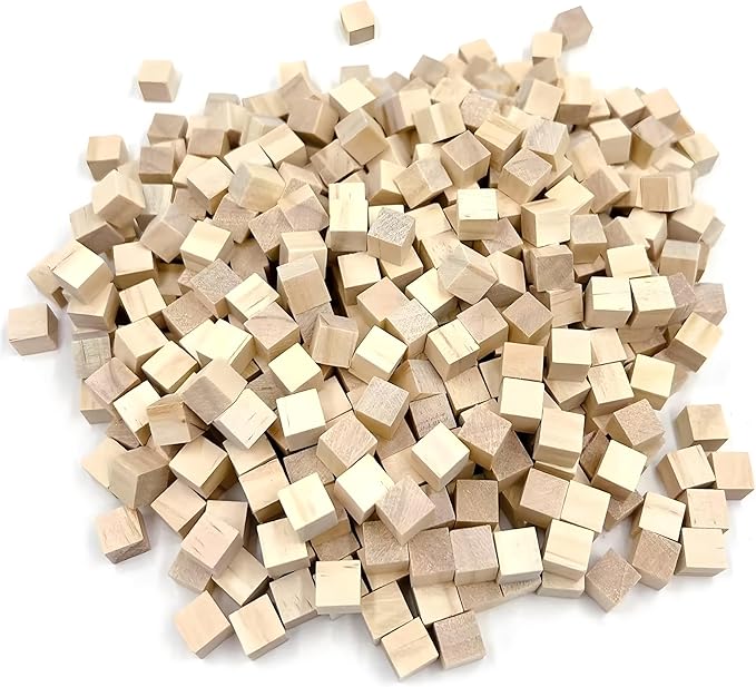 Wood Blocks for Crafting, Unfinished Wood Cubes, 1/2 Inch Natural Wooden Blocks