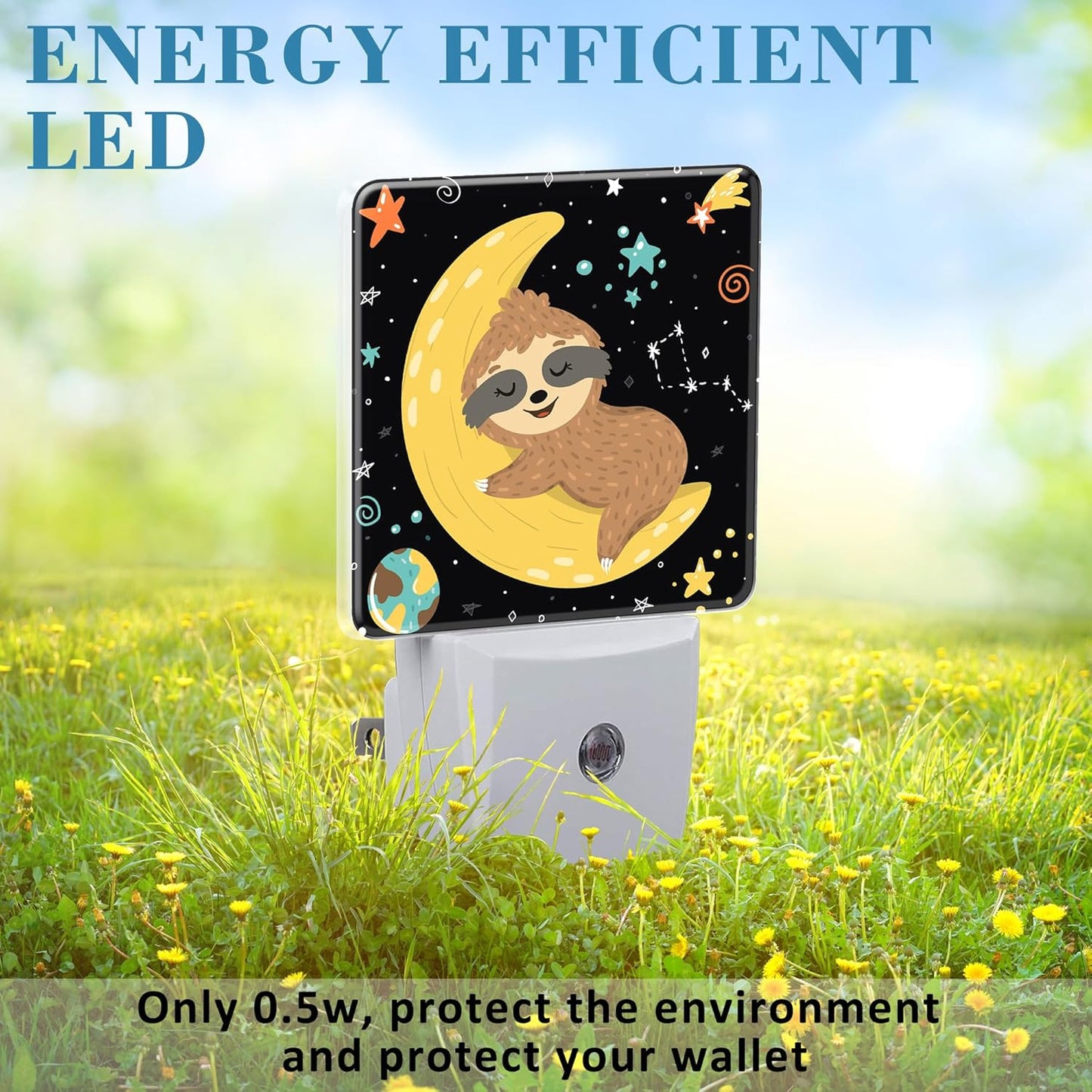 Night Light for Kids Girls Boys, Cute Baby Sloth Sleeping on Moon LED Night Light Plug into Wall with Dusk to Dawn Sensor for Room Decor, Hallway, Kitchen, Bathroom, Nursery, Stairs