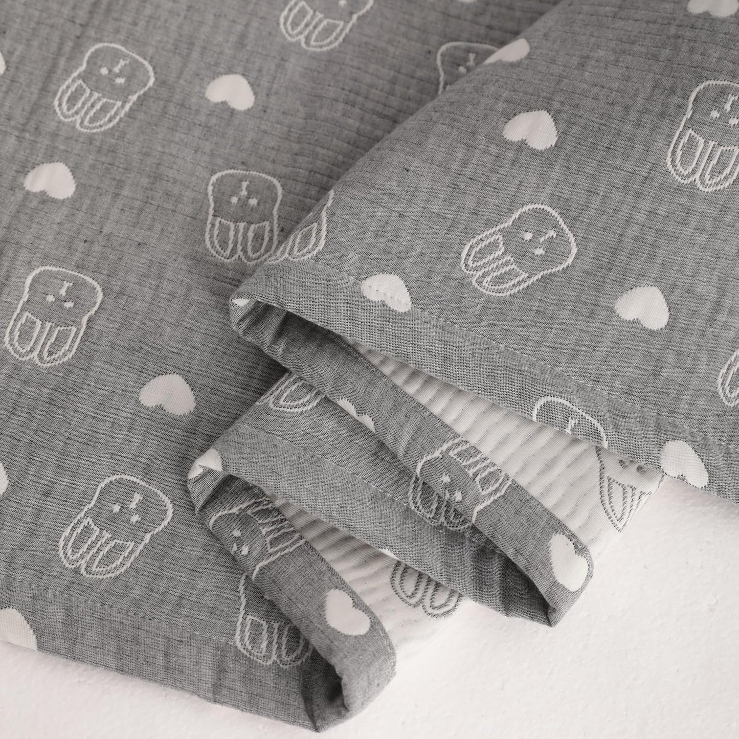 NTBAY 3 Layer Muslin Cotton Toddler Blanket, Jacquard Reversible Nursery Bed Blanket, Super Soft and Thermal for All Seasons, Decoration Gift, 30"x40", Dark Grey Rabblt