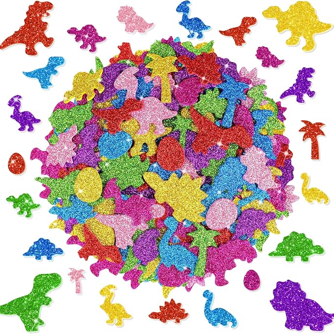 664PCS Glitter Foam Stickers, Colorful Dinosaur Stickers, Self-Adhesive Foam