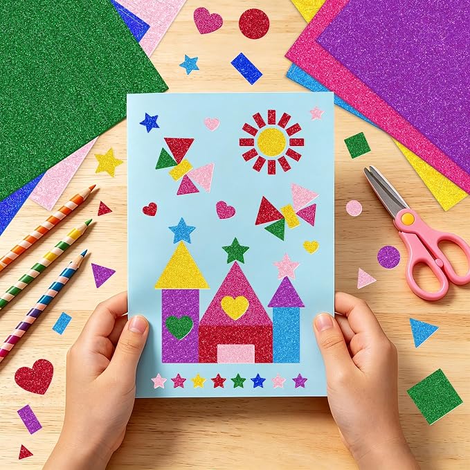 1000Pcs Glitter Foam Stickers, Colorful Self Adhesive Geometric Foam Stickers