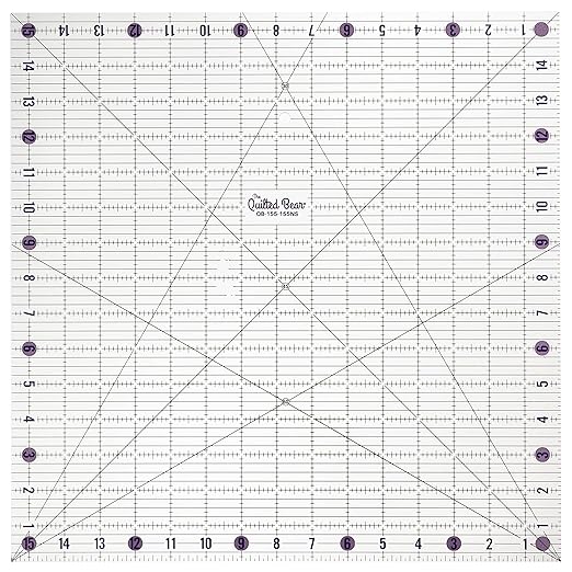 The Quilted Bear Square Quilting Ruler, Transparent Acrylic, 15.5" x 15.5" |