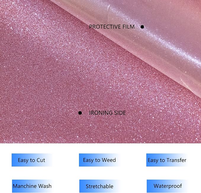 HTVVETUR Glitter HTV Vinyl Rolls Heat Transfer Vinyl
