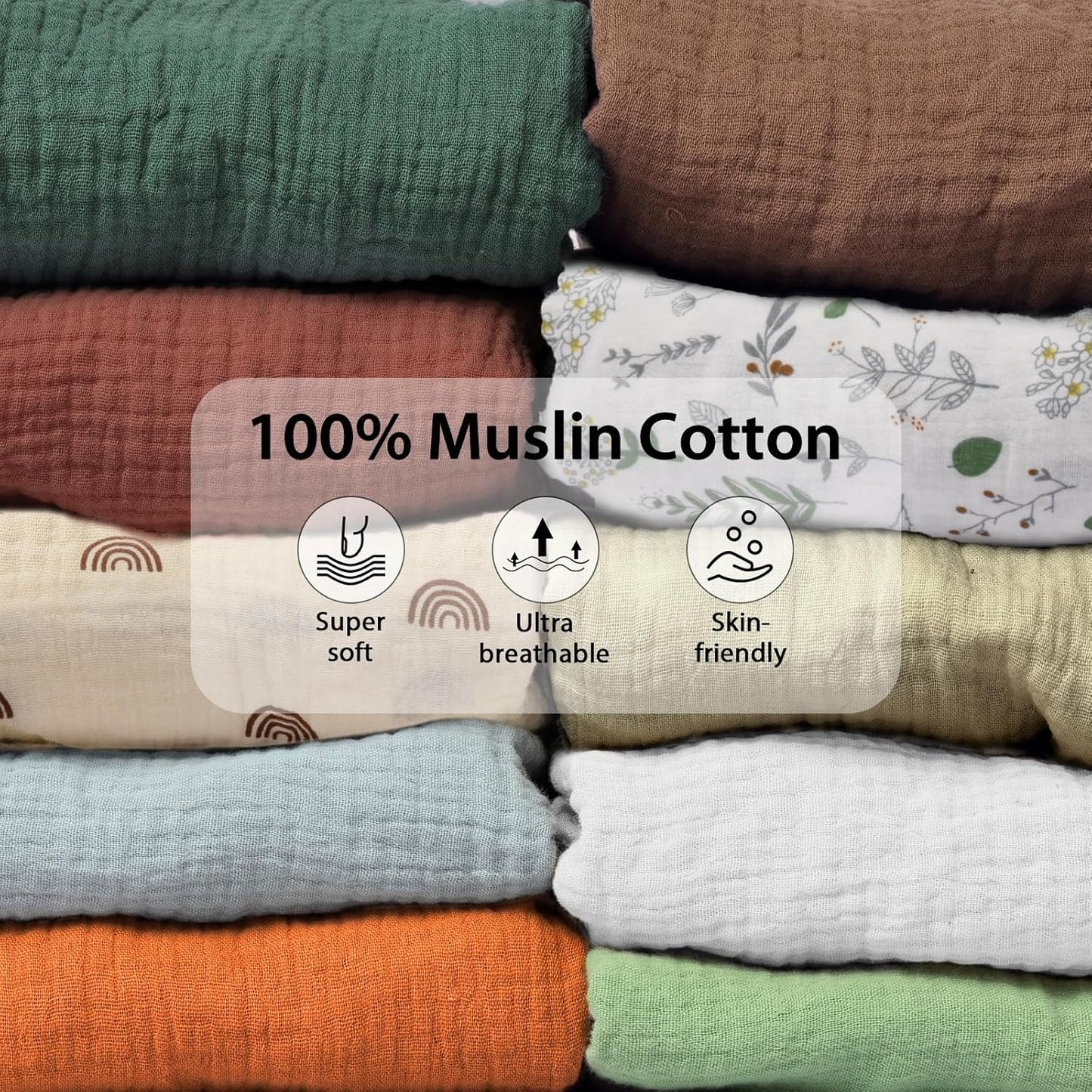 2 Pack Soft Muslin Baby Crib Sheets, 100% Cotton Breathable Double Layer Fitted Sheets for Standard Crib and Toddler Bed Mattresses 28x52 Inches, for Baby Girls and Boys (White & Brick