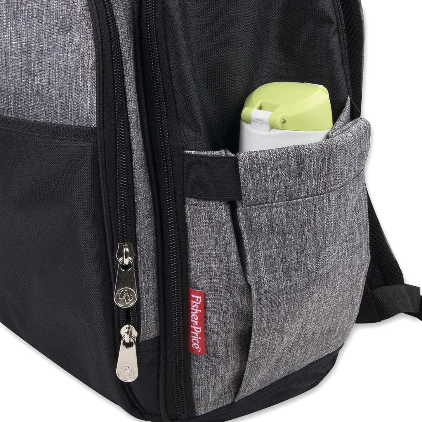 Fisher Price Diaper Bag Backpack with Changing Pad and Stroller Straps, Grey, Large