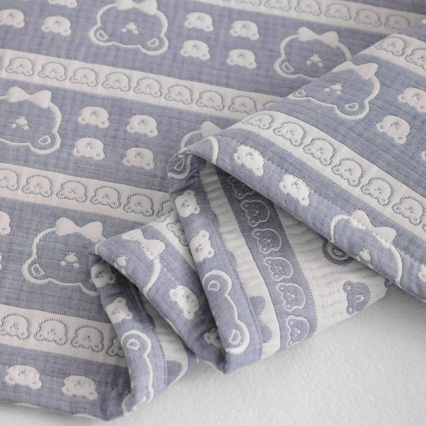 NTBAY 3 Layer Oversized Muslin Cotton Toddler Blanket, Jacquard Reversible Nursery Bed Blanket, Super Soft and Thermal for All Seasons, Baby Gift, 45"x60", Blue Bear