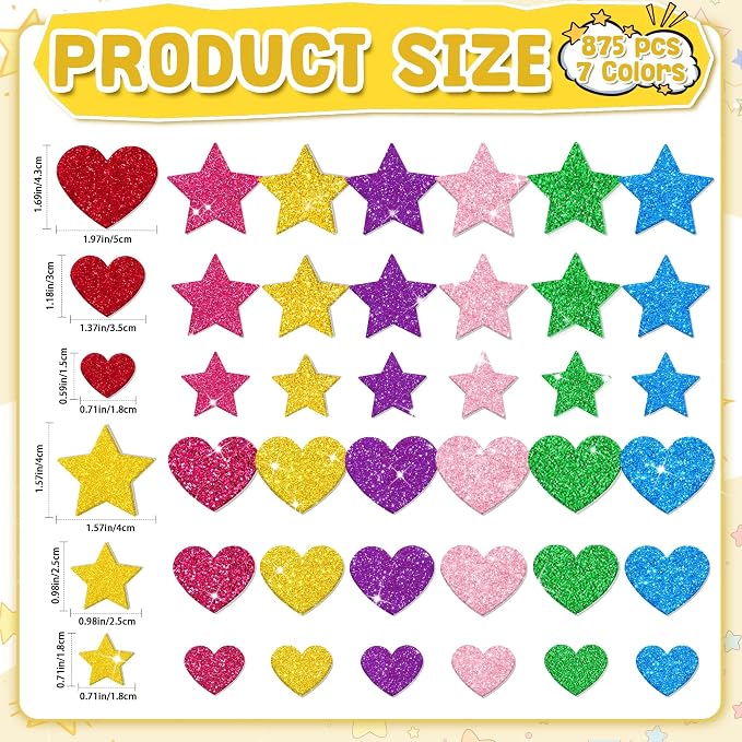 Foam Stickers, 7 Sheets 3D Glitter Foam Heart Stickers